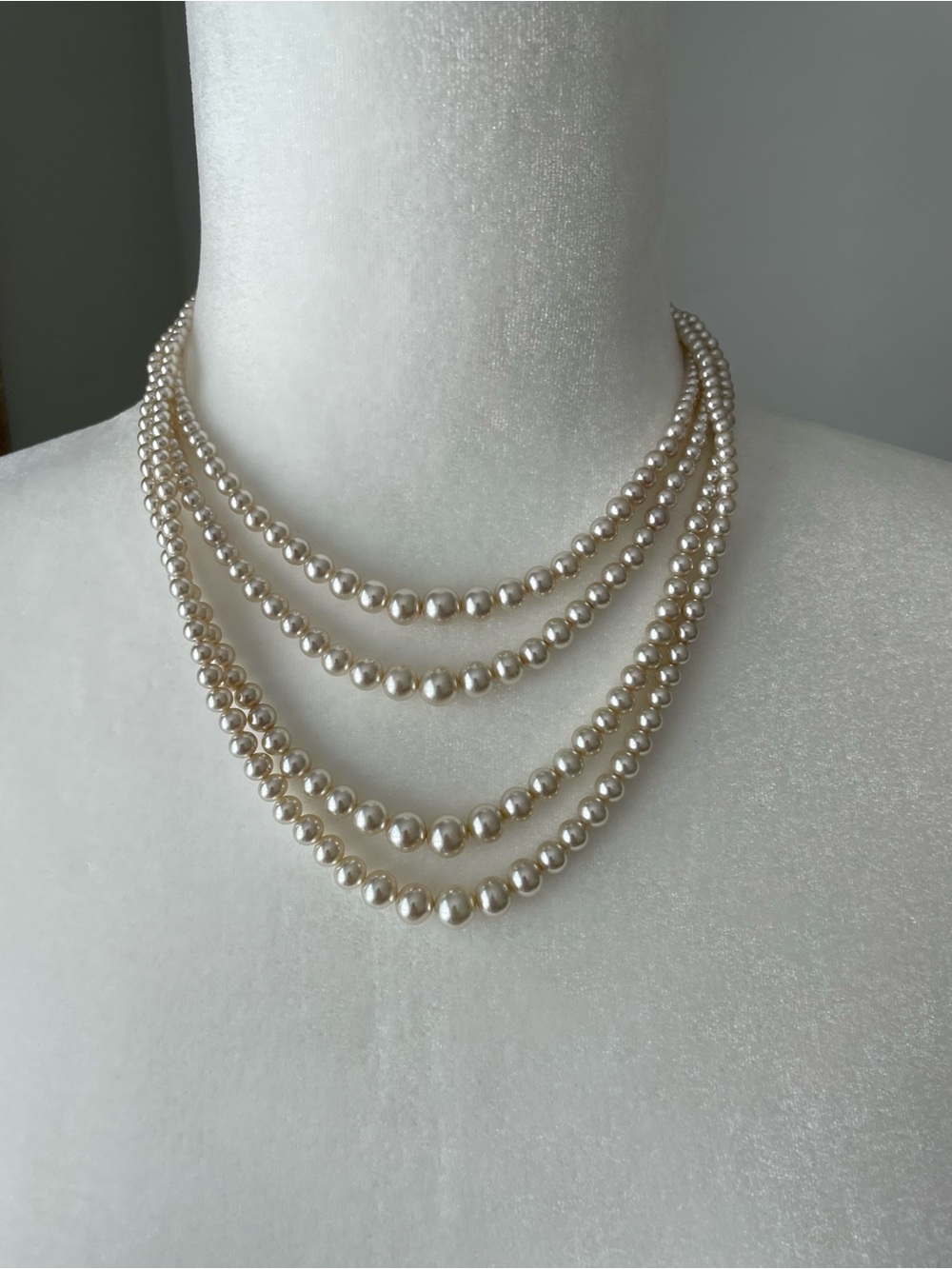 Vintage Multistrand Faux Pearl Necklace w. Art Deco Rhinestone Clasp